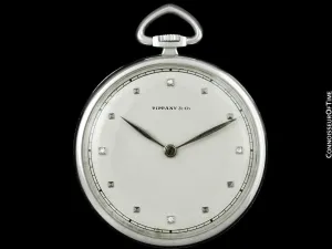 1928 Tiffany & Co. by IWC & Cresarrow Vintage Art Deco Mens Pocket Watch - Platinum & Diamonds