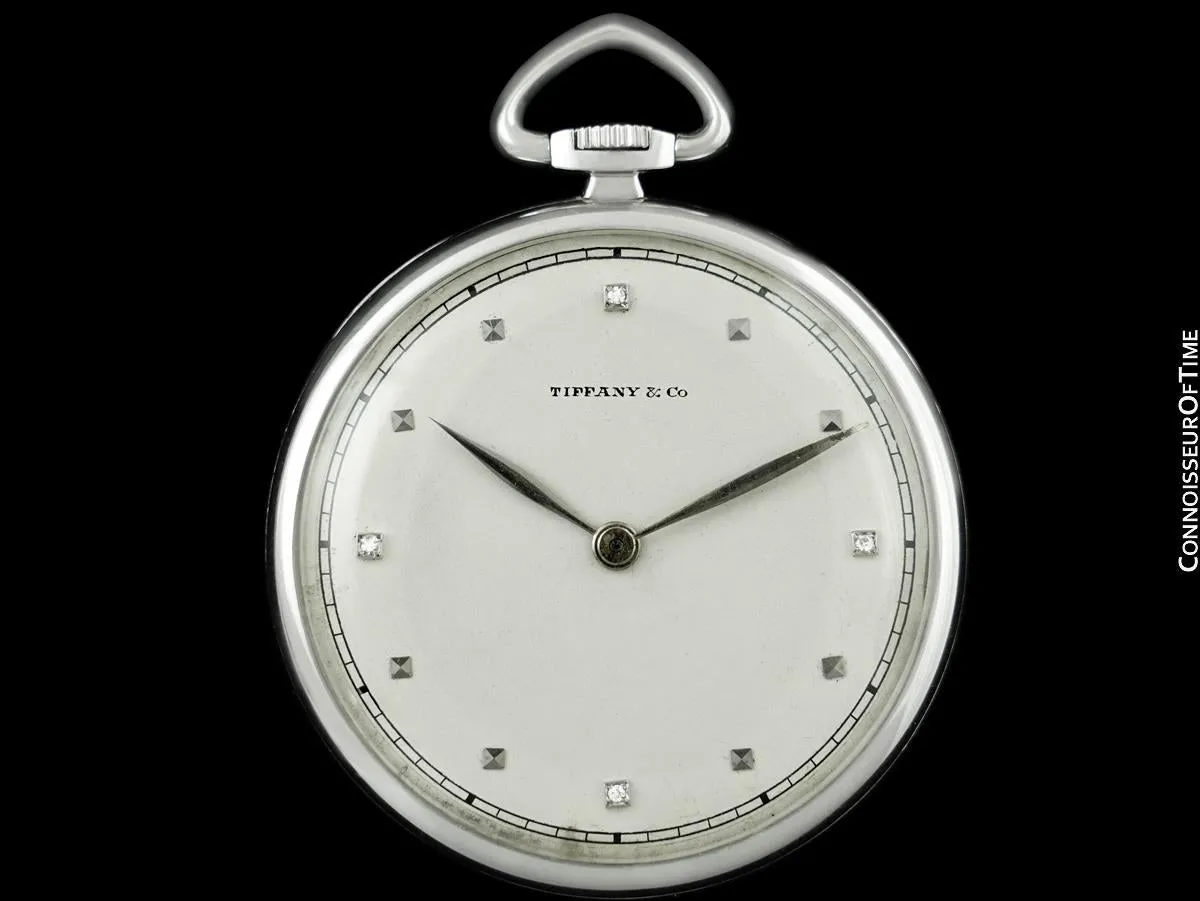 1928 Tiffany & Co. by IWC & Cresarrow Vintage Art Deco Mens Pocket Watch - Platinum & Diamonds