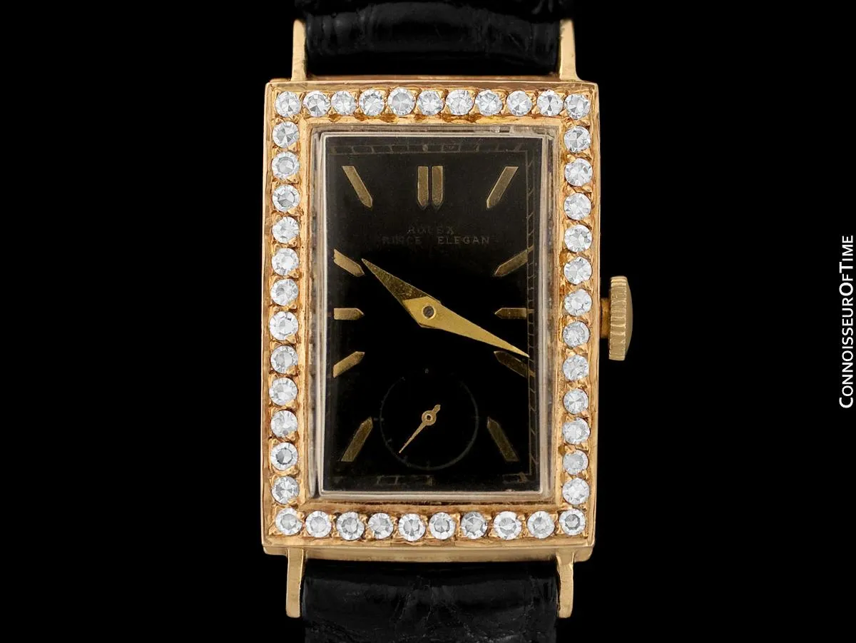 1938 Rolex Art Deco Mens "Prince Elegante" Watch - 14K Gold & Diamonds