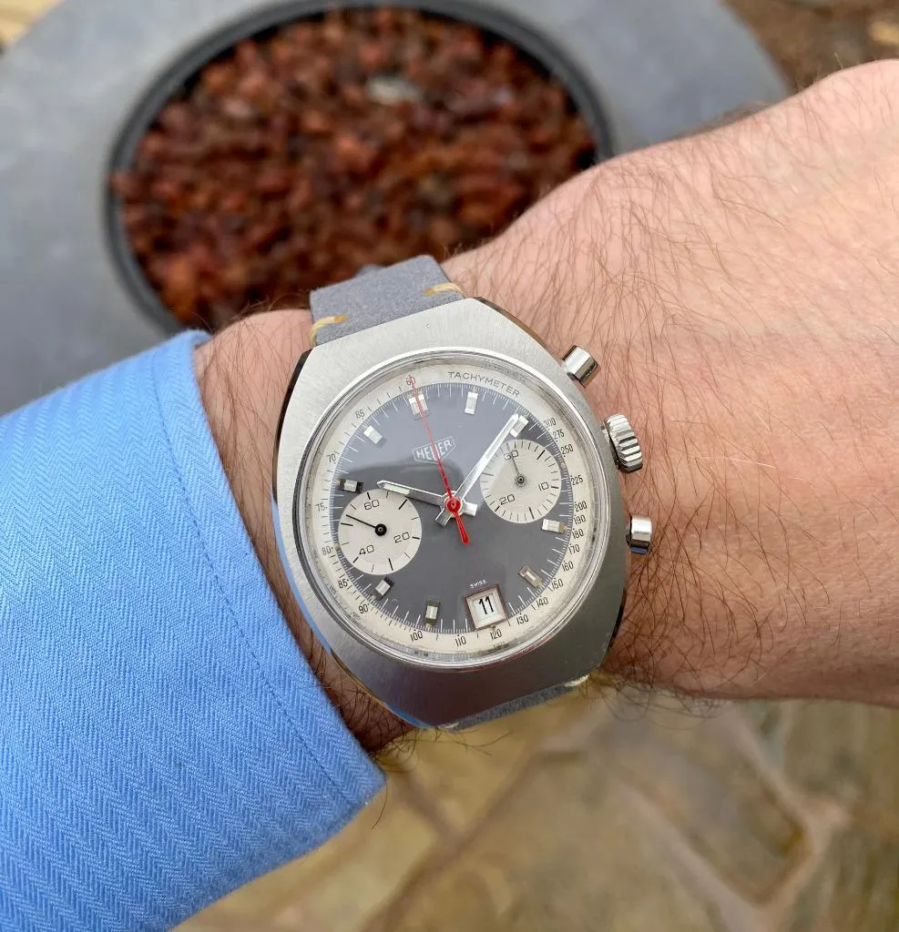 1960's Heuer Retro Vintage Valjoux 7734 Chronograph Mens Watch - Stainless Steel