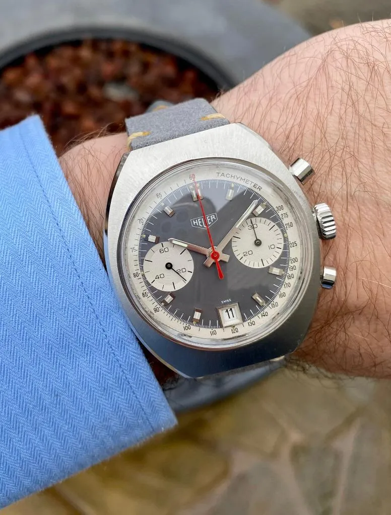 1960's Heuer Retro Vintage Valjoux 7734 Chronograph Mens Watch - Stainless Steel