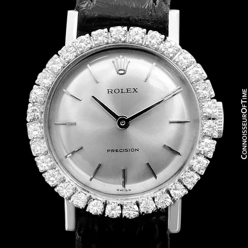1970 Rolex Pre-Cellini Precision Vintage Ladies Watch, Ref. 2191 - 18K White Gold & Diamonds