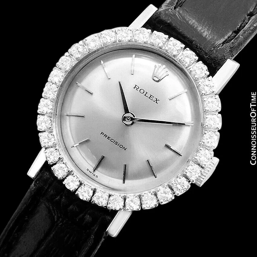 1970 Rolex Pre-Cellini Precision Vintage Ladies Watch, Ref. 2191 - 18K White Gold & Diamonds