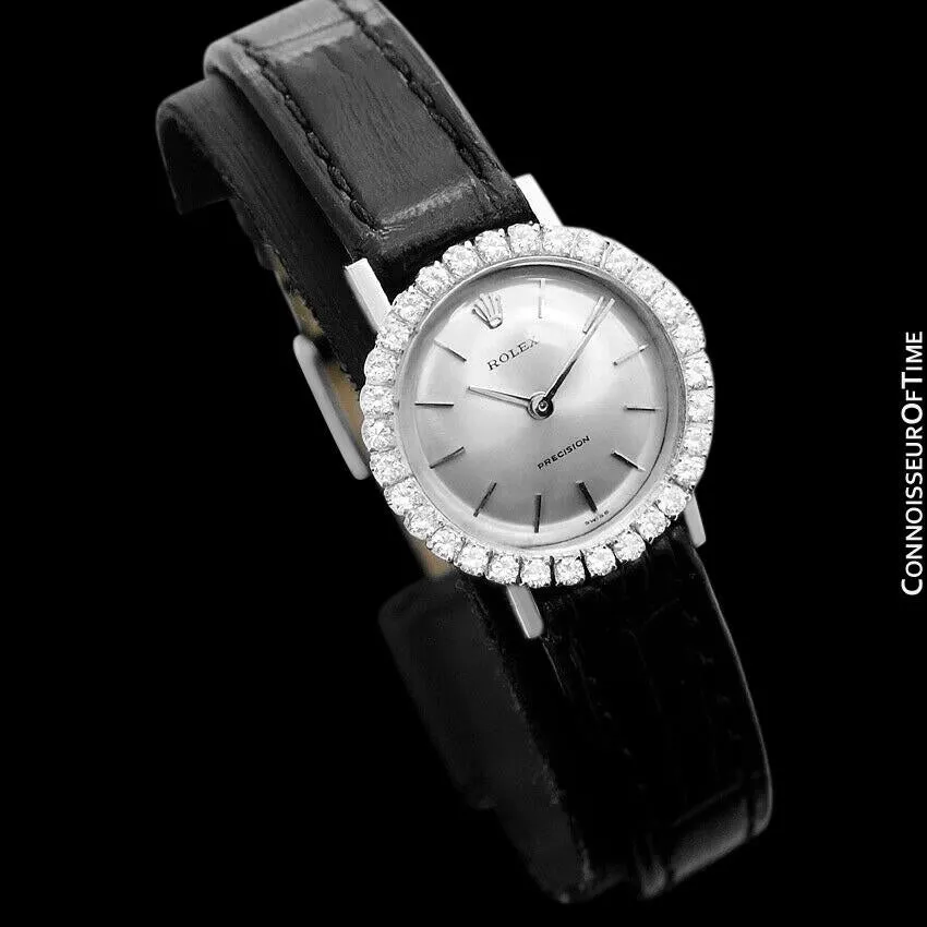 1970 Rolex Pre-Cellini Precision Vintage Ladies Watch, Ref. 2191 - 18K White Gold & Diamonds