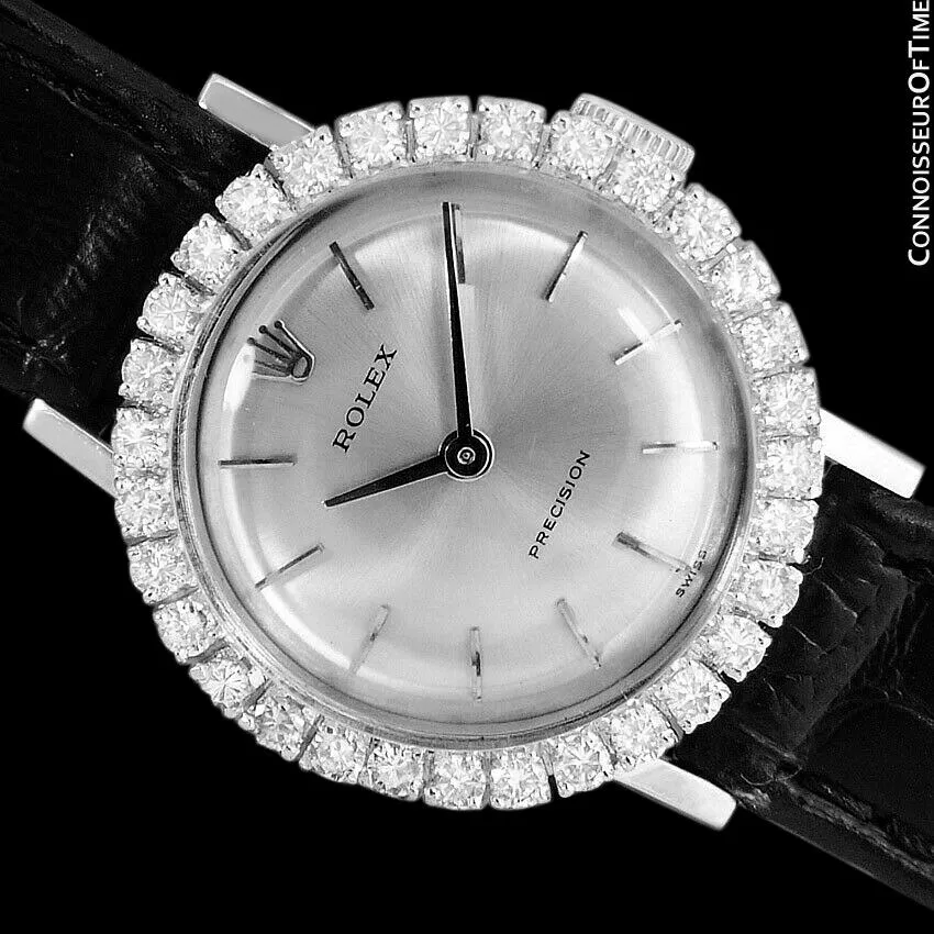 1970 Rolex Pre-Cellini Precision Vintage Ladies Watch, Ref. 2191 - 18K White Gold & Diamonds