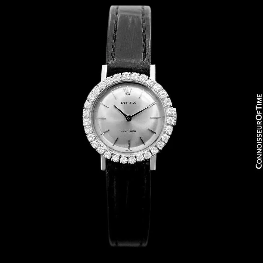 1970 Rolex Pre-Cellini Precision Vintage Ladies Watch, Ref. 2191 - 18K White Gold & Diamonds