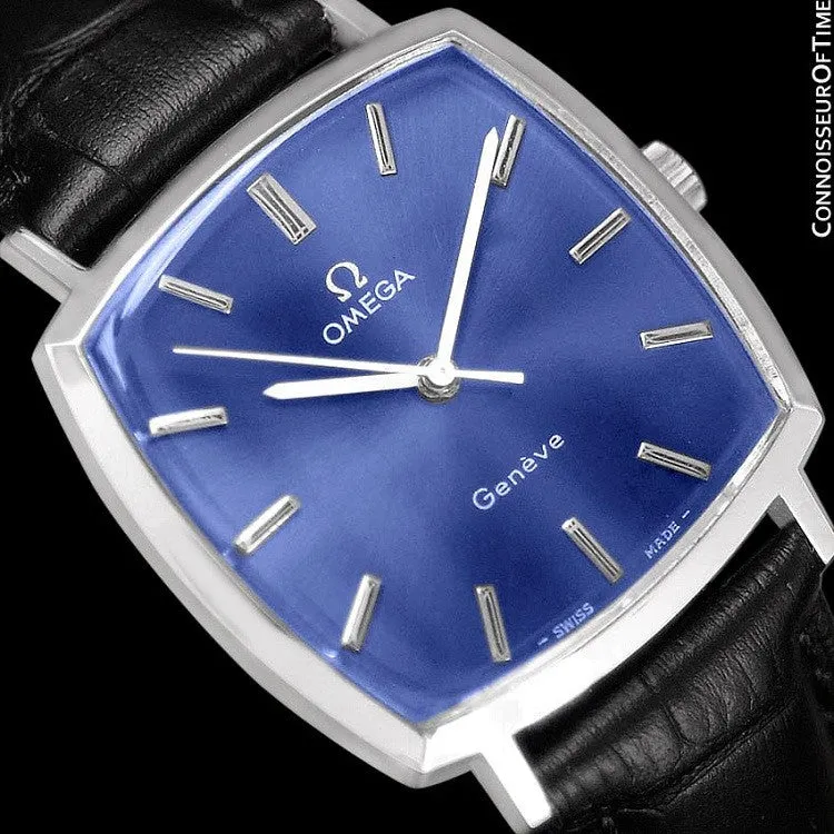 1971 Omega Geneve Vintage Mens Handwound Blue Dial Watch - Stainless Steel