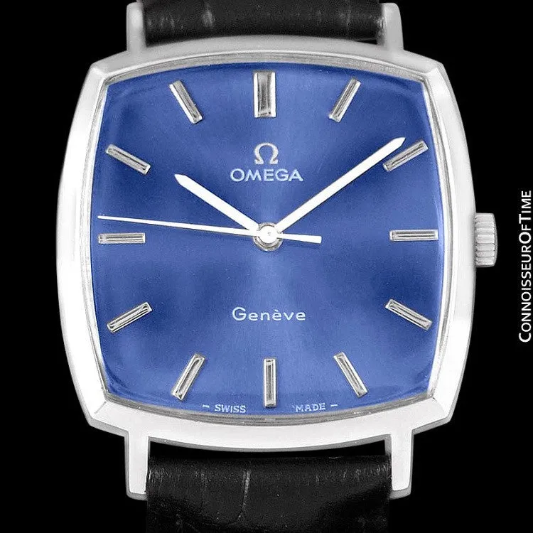 1971 Omega Geneve Vintage Mens Handwound Blue Dial Watch - Stainless Steel