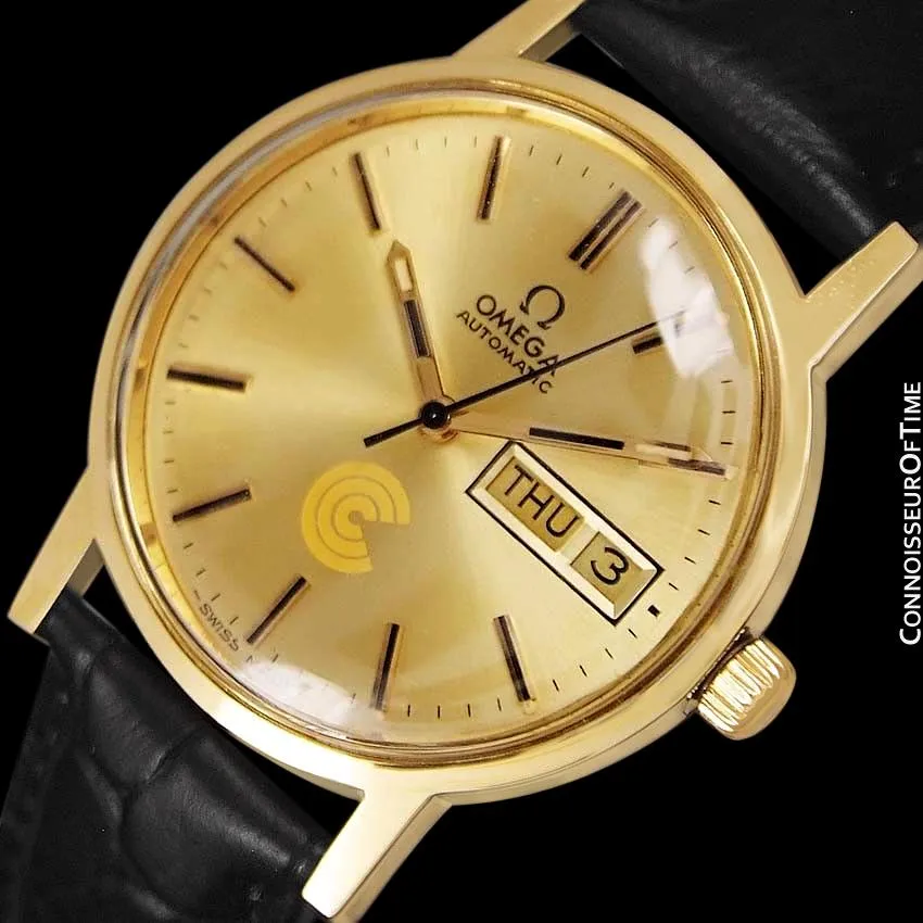 1974 Omega Geneve Vintage Automatic Day Date Mens Watch - 18K Gold Plated & Stainless Steel