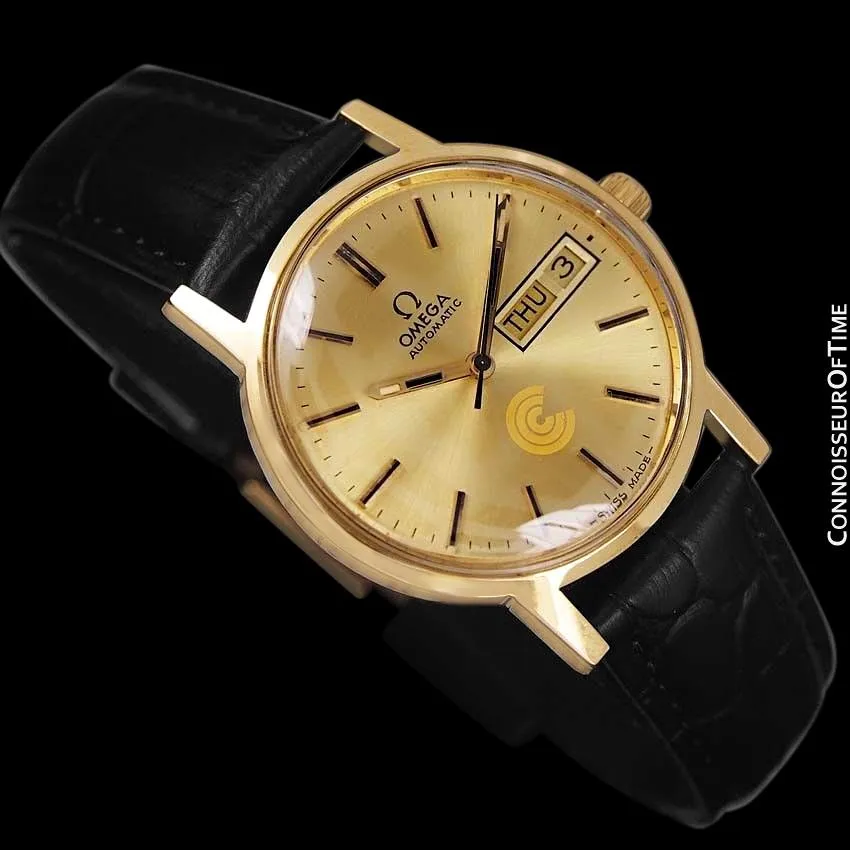 1974 Omega Geneve Vintage Automatic Day Date Mens Watch - 18K Gold Plated & Stainless Steel