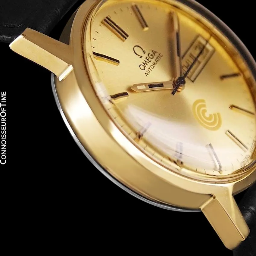1974 Omega Geneve Vintage Automatic Day Date Mens Watch - 18K Gold Plated & Stainless Steel