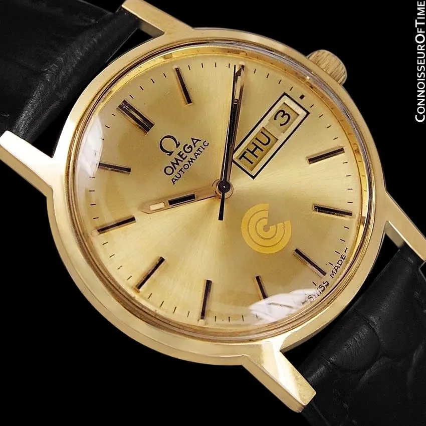 1974 Omega Geneve Vintage Automatic Day Date Mens Watch - 18K Gold Plated & Stainless Steel