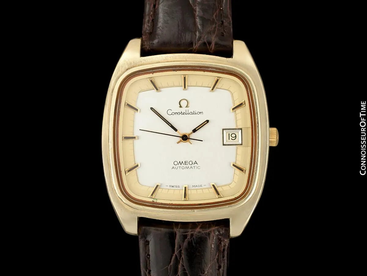 1975 Omega Constellation Large Vintage Mens Watch, Uncommon Model - 18K Gold Plated & Stainless Steel