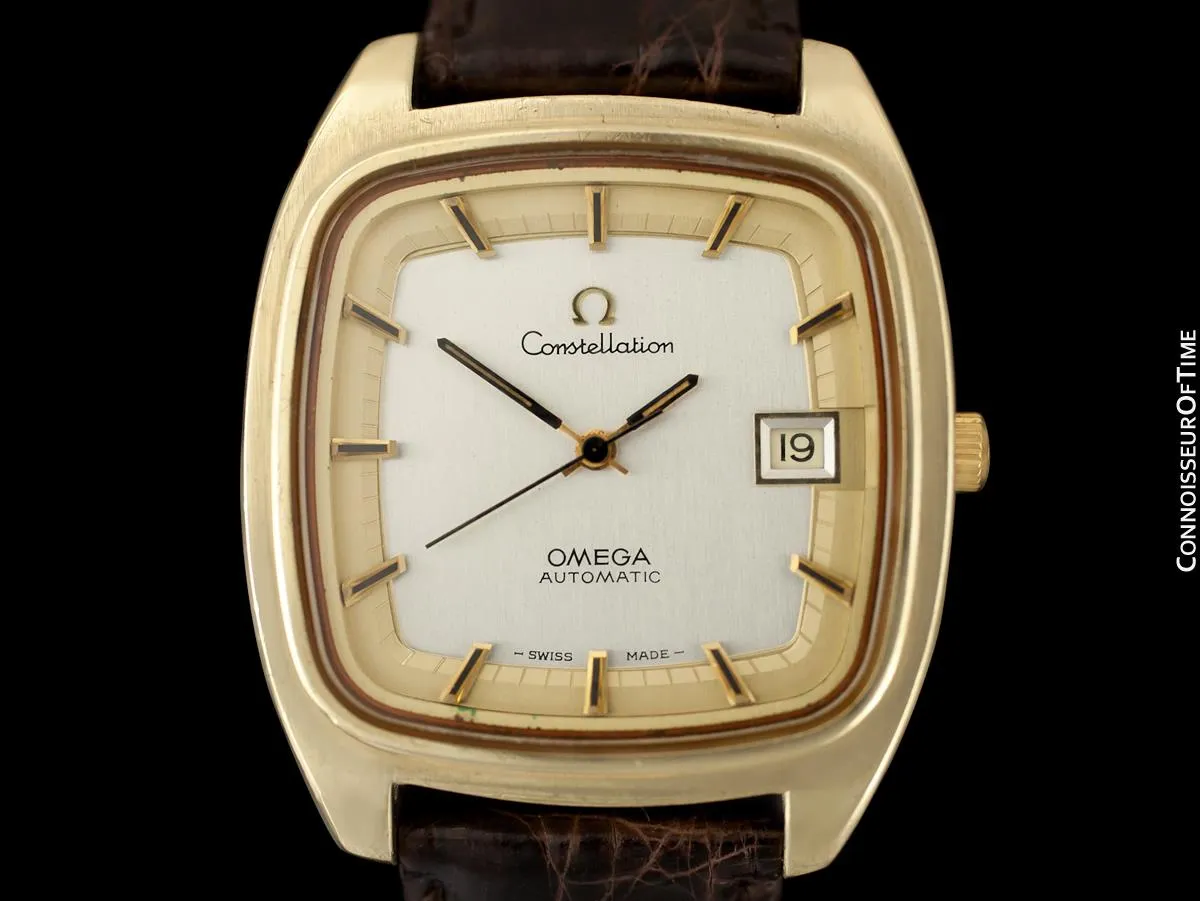 1975 Omega Constellation Large Vintage Mens Watch, Uncommon Model - 18K Gold Plated & Stainless Steel