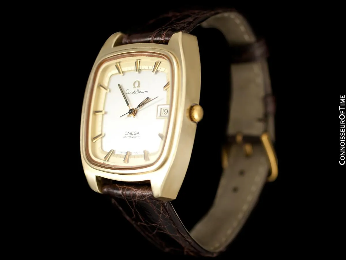 1975 Omega Constellation Large Vintage Mens Watch, Uncommon Model - 18K Gold Plated & Stainless Steel