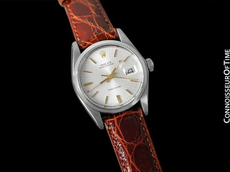 1977 Rolex Vintage Mens Oysterdate Date Watch, Silver Dial with 18K Gold Accents - Stainless Steel