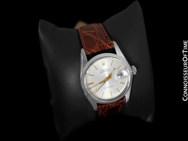1977 Rolex Vintage Mens Oysterdate Date Watch, Silver Dial with 18K Gold Accents - Stainless Steel