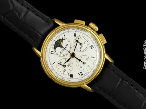 1985 Ed Heuer Mens Rare 125th Anniversary Ref. 188.505 Moon Phase "Golden Hours" Chronograph - 18K Gold Plated & Stainless Steel