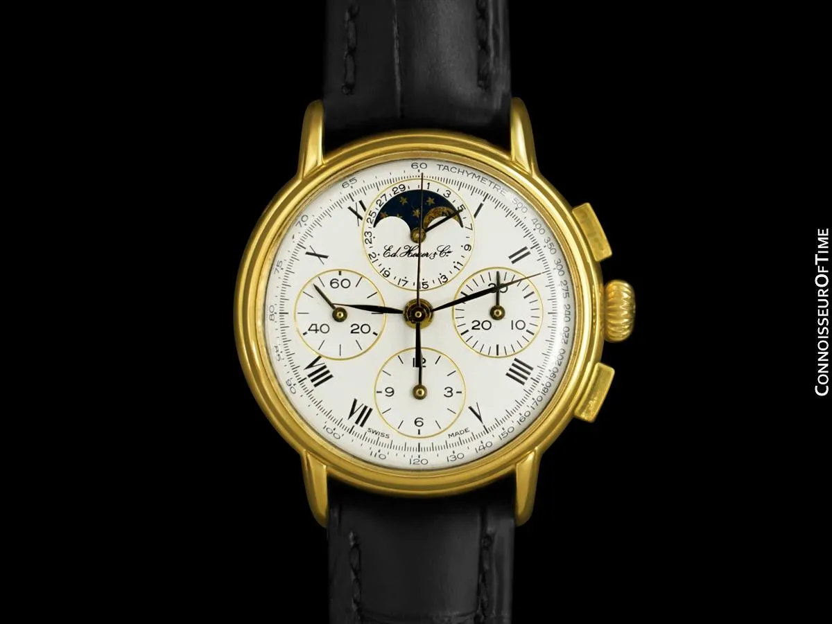 1985 Ed Heuer Mens Rare 125th Anniversary Ref. 188.505 Moon Phase "Golden Hours" Chronograph - 18K Gold Plated & Stainless Steel