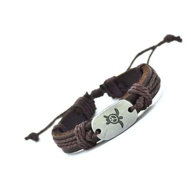 2017 Peace Turtles Genuine Leather Charm Bracelet Cuff Braided Wrap Bracelet & Bangles Fashion For Women Men Gifts