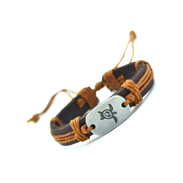 2017 Peace Turtles Genuine Leather Charm Bracelet Cuff Braided Wrap Bracelet & Bangles Fashion For Women Men Gifts