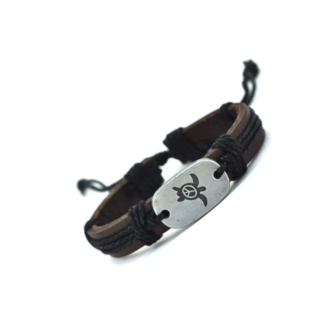2017 Peace Turtles Genuine Leather Charm Bracelet Cuff Braided Wrap Bracelet & Bangles Fashion For Women Men Gifts