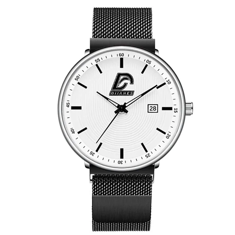 2023 Fashion Mens Minimalist Watches Ultra Thin Magnet Buckle Watch Men Business Stainless Steel Mesh Belt Quartz Wristwatch