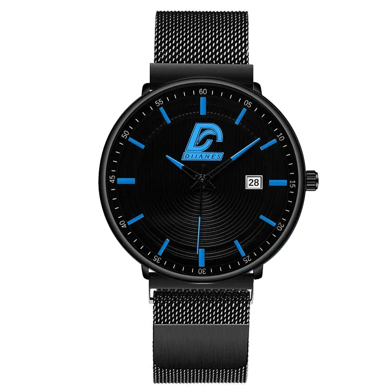 2023 Fashion Mens Minimalist Watches Ultra Thin Magnet Buckle Watch Men Business Stainless Steel Mesh Belt Quartz Wristwatch