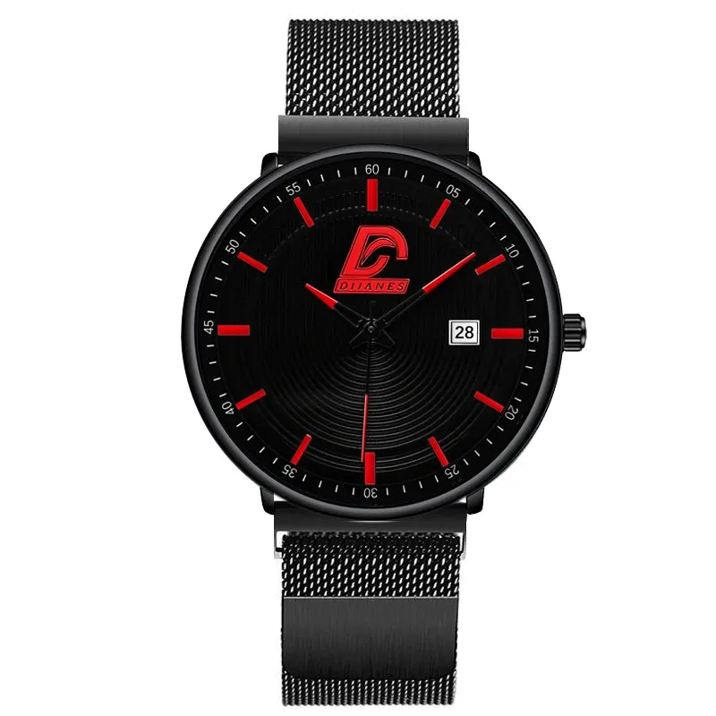 2023 Fashion Mens Minimalist Watches Ultra Thin Magnet Buckle Watch Men Business Stainless Steel Mesh Belt Quartz Wristwatch
