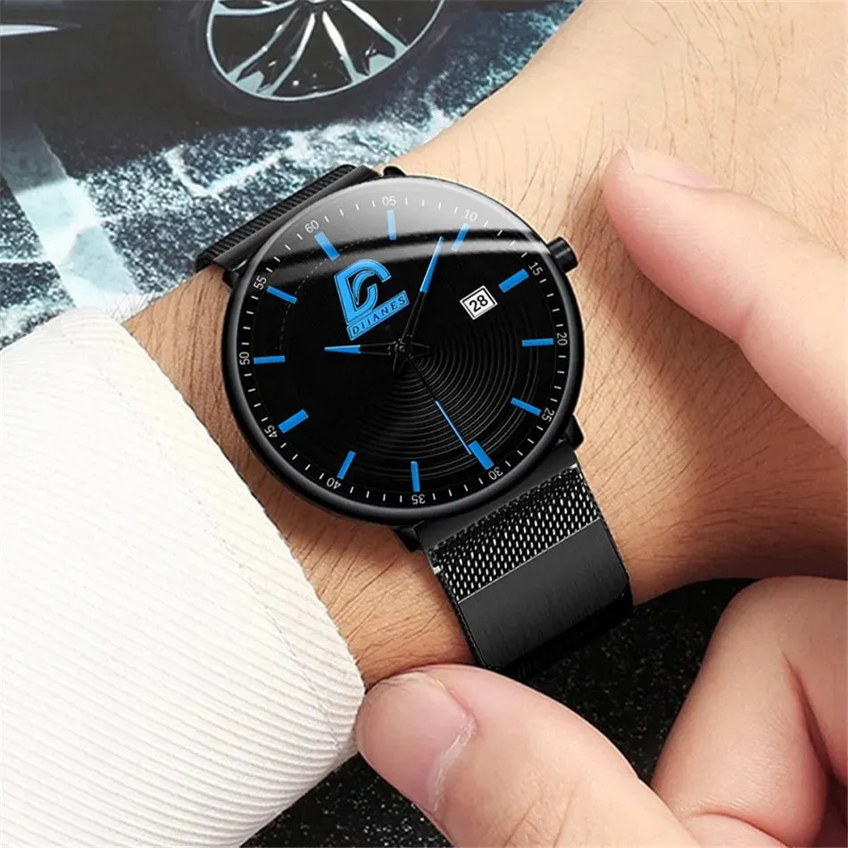 2023 Fashion Mens Minimalist Watches Ultra Thin Magnet Buckle Watch Men Business Stainless Steel Mesh Belt Quartz Wristwatch