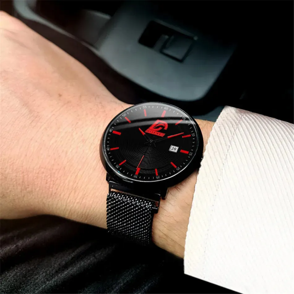 2023 Fashion Mens Minimalist Watches Ultra Thin Magnet Buckle Watch Men Business Stainless Steel Mesh Belt Quartz Wristwatch