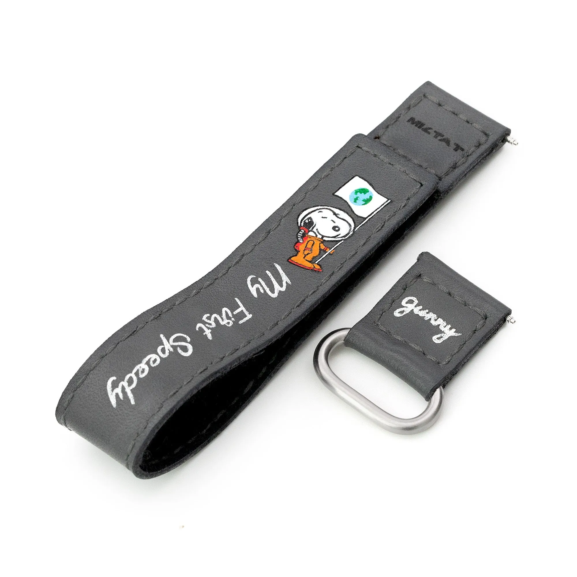20mm Grey Gunny X MT Moonswatch Q.R. Velcro Leather Watch Strap - Minimalist Snoopy