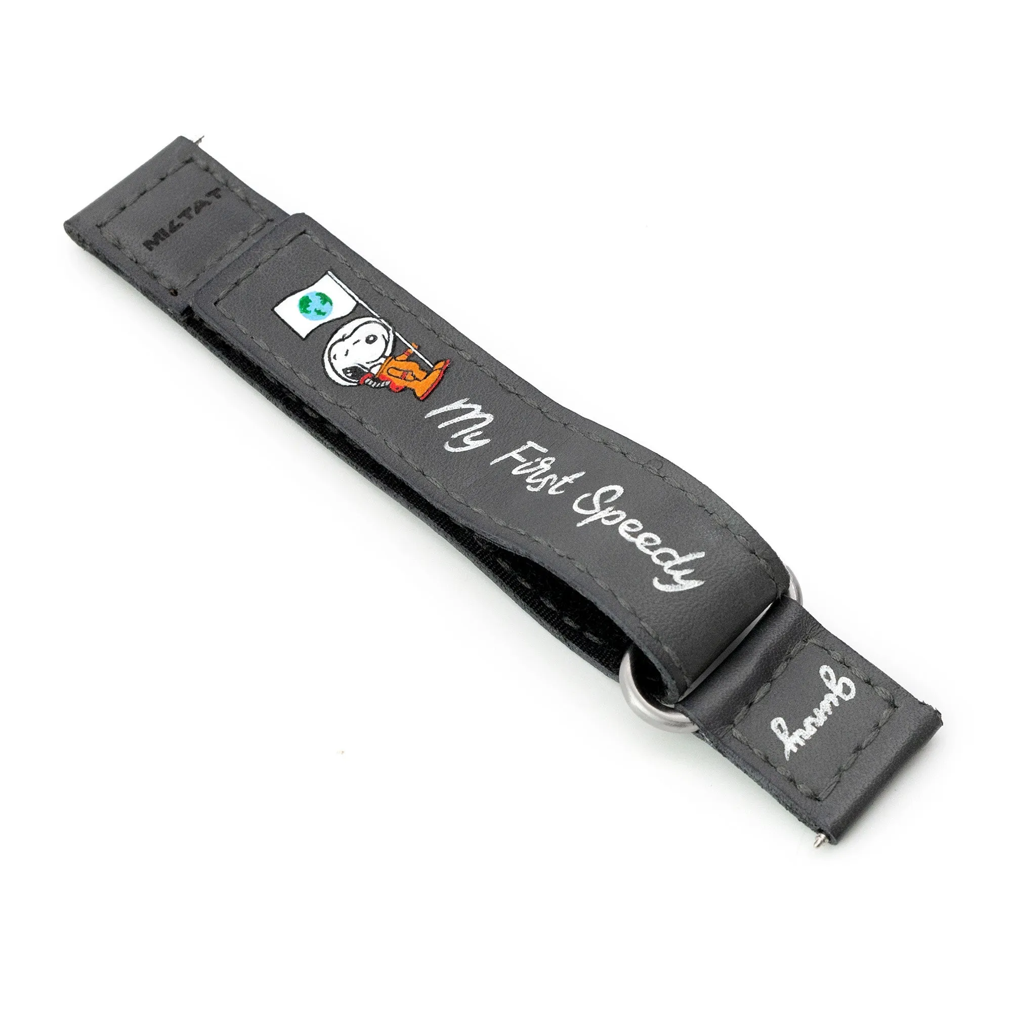 20mm Grey Gunny X MT Moonswatch Q.R. Velcro Leather Watch Strap - Minimalist Snoopy