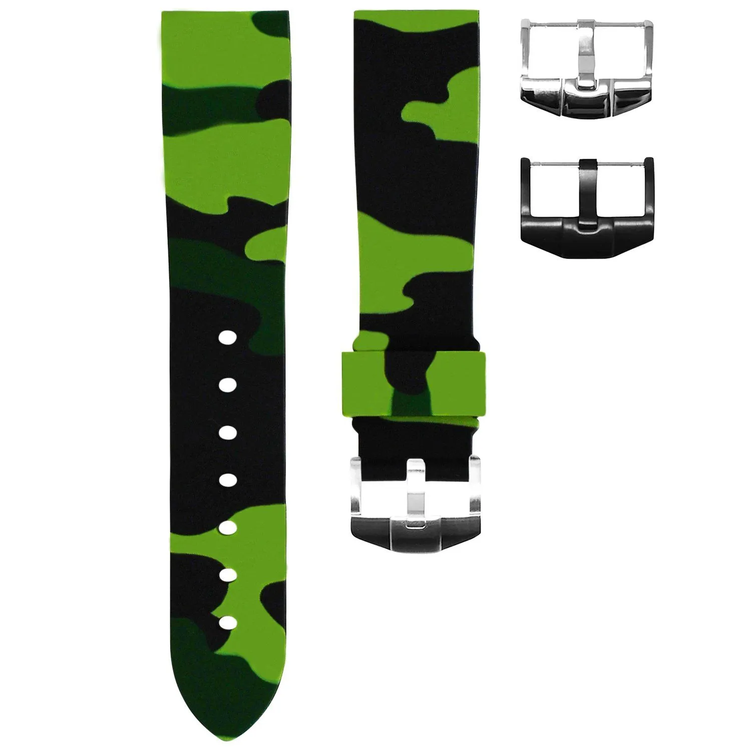 20MM LUG WIDTH STRAP - GREEN CAMO RUBBER