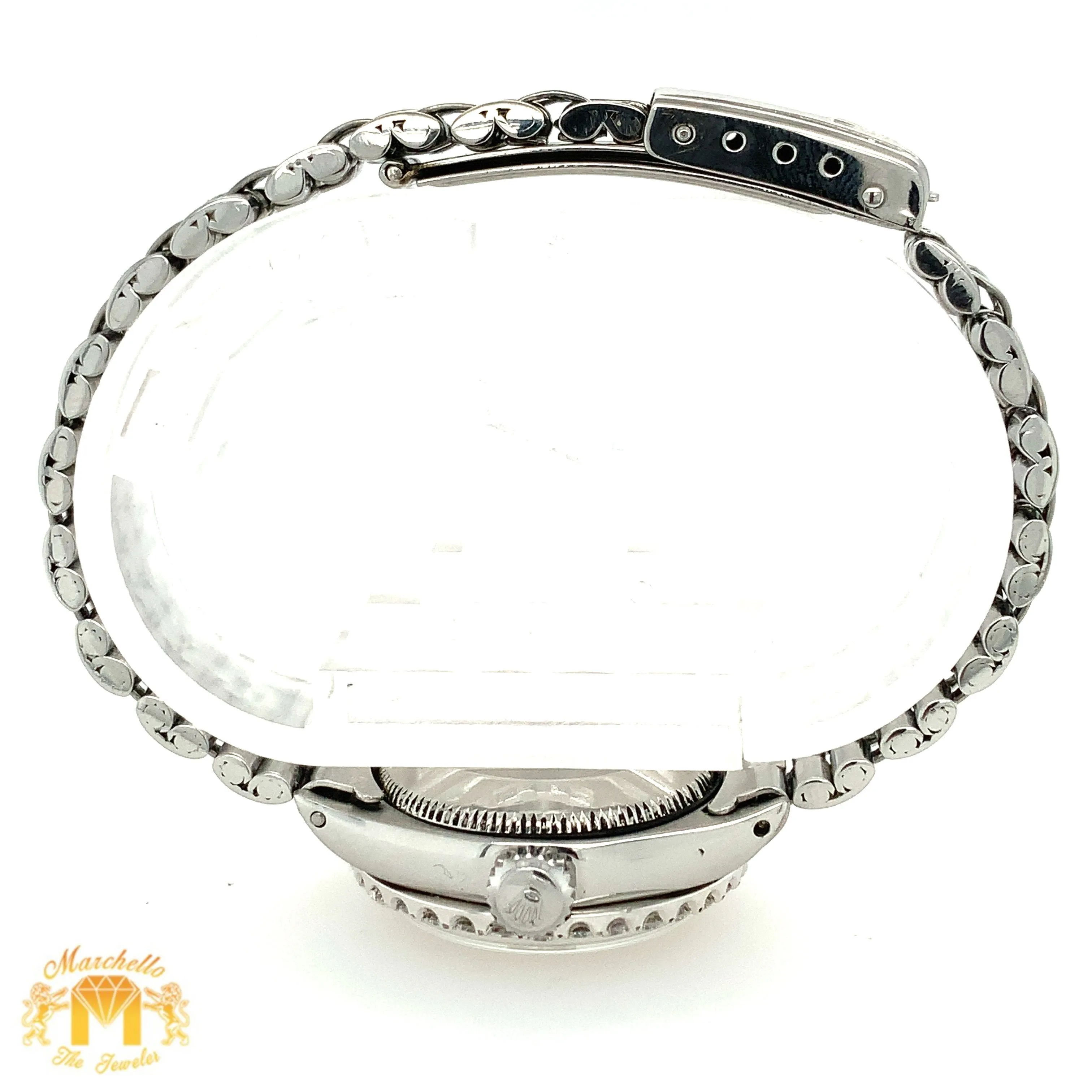 26mm Ladies’ Rolex Date Diamond Watch with Stainless Steel Jubilee Bracelet (custom diamond bezel)