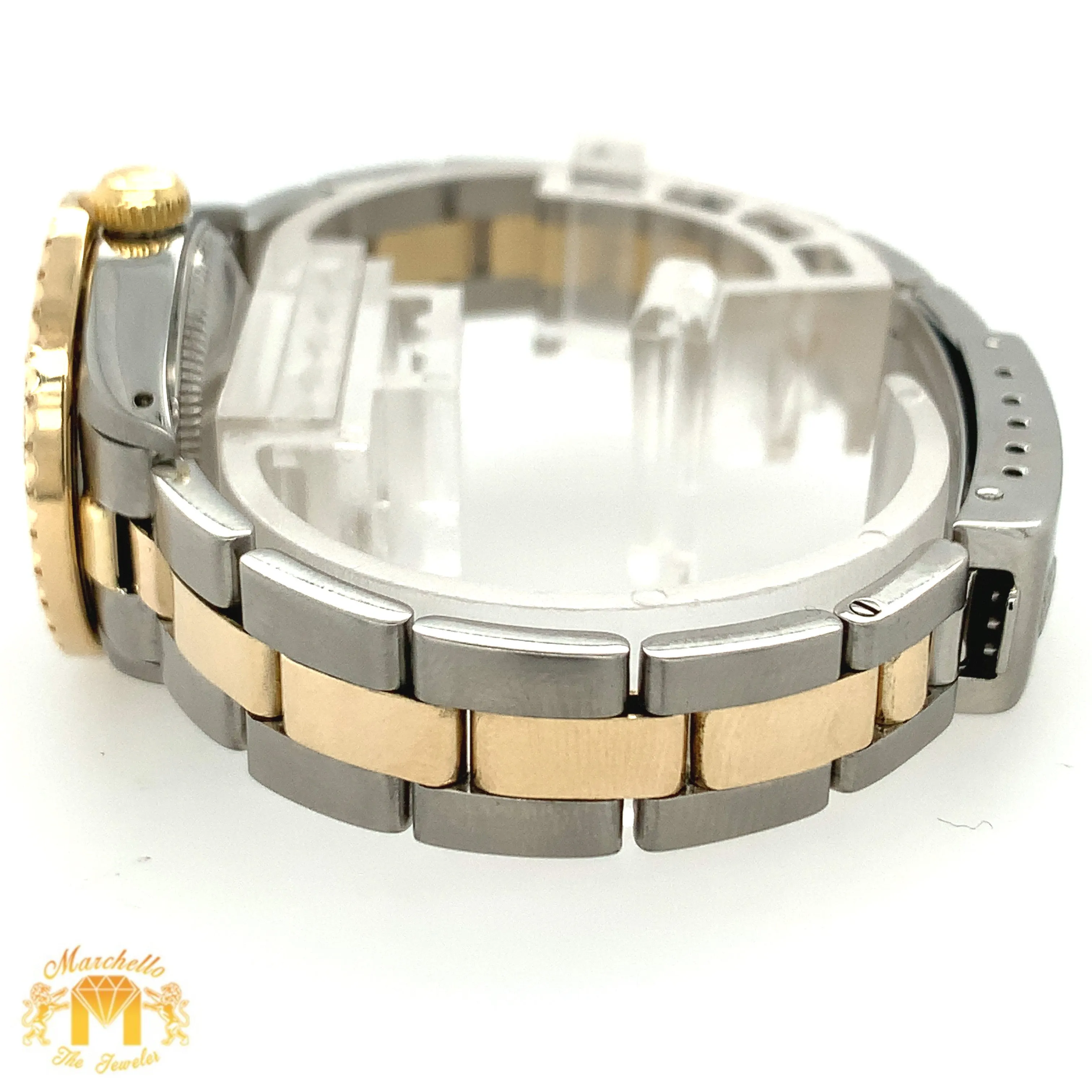 26mm Ladies’ Rolex Datejust Diamond Watch with Two-tone Oyster Bracelet (custom pink mother of pearl diamond dial)