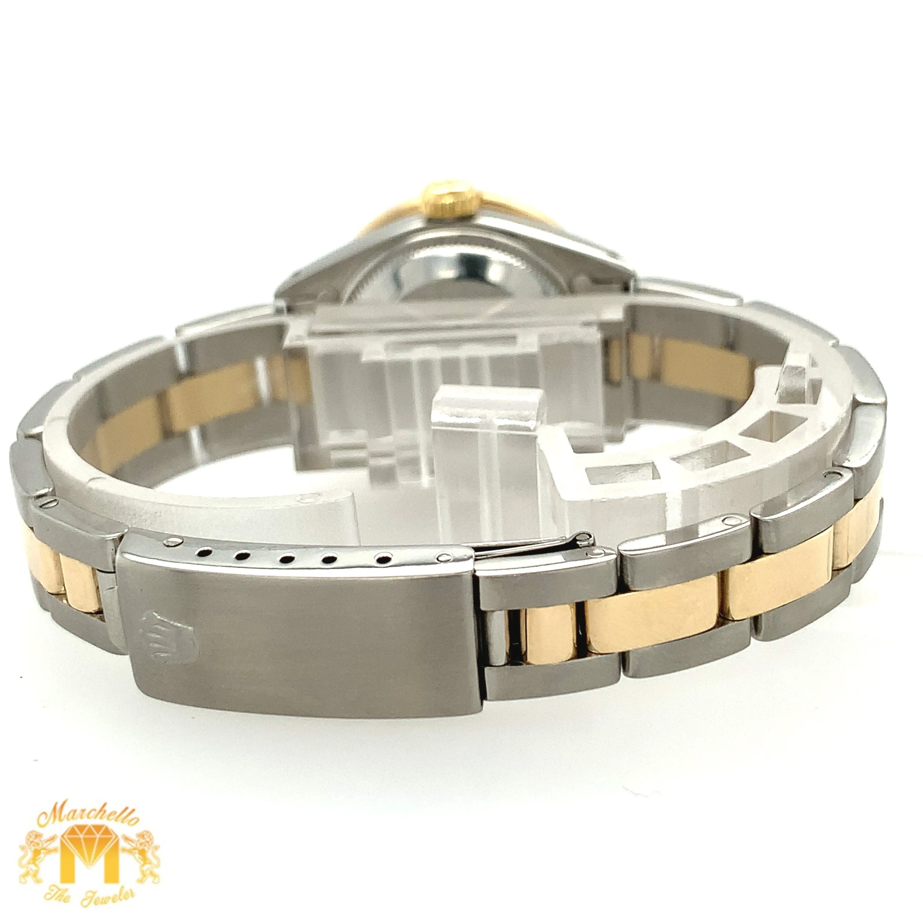 26mm Ladies’ Rolex Datejust Diamond Watch with Two-tone Oyster Bracelet (custom pink mother of pearl diamond dial)