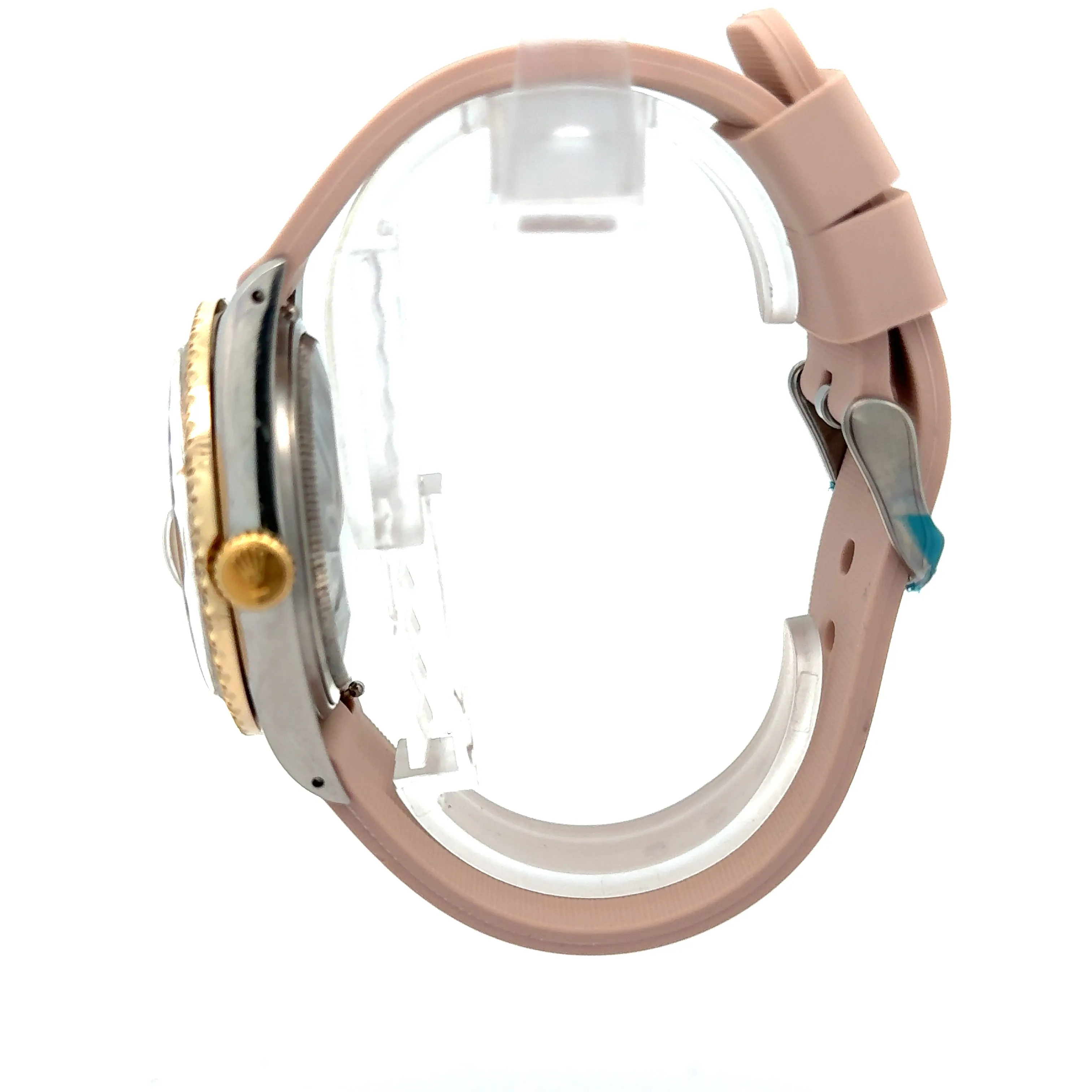 36mm Rolex Datejust Diamond Watch with Pink Rubber Band (diamond bezel, mother of pearl (MOP) diamond dial)