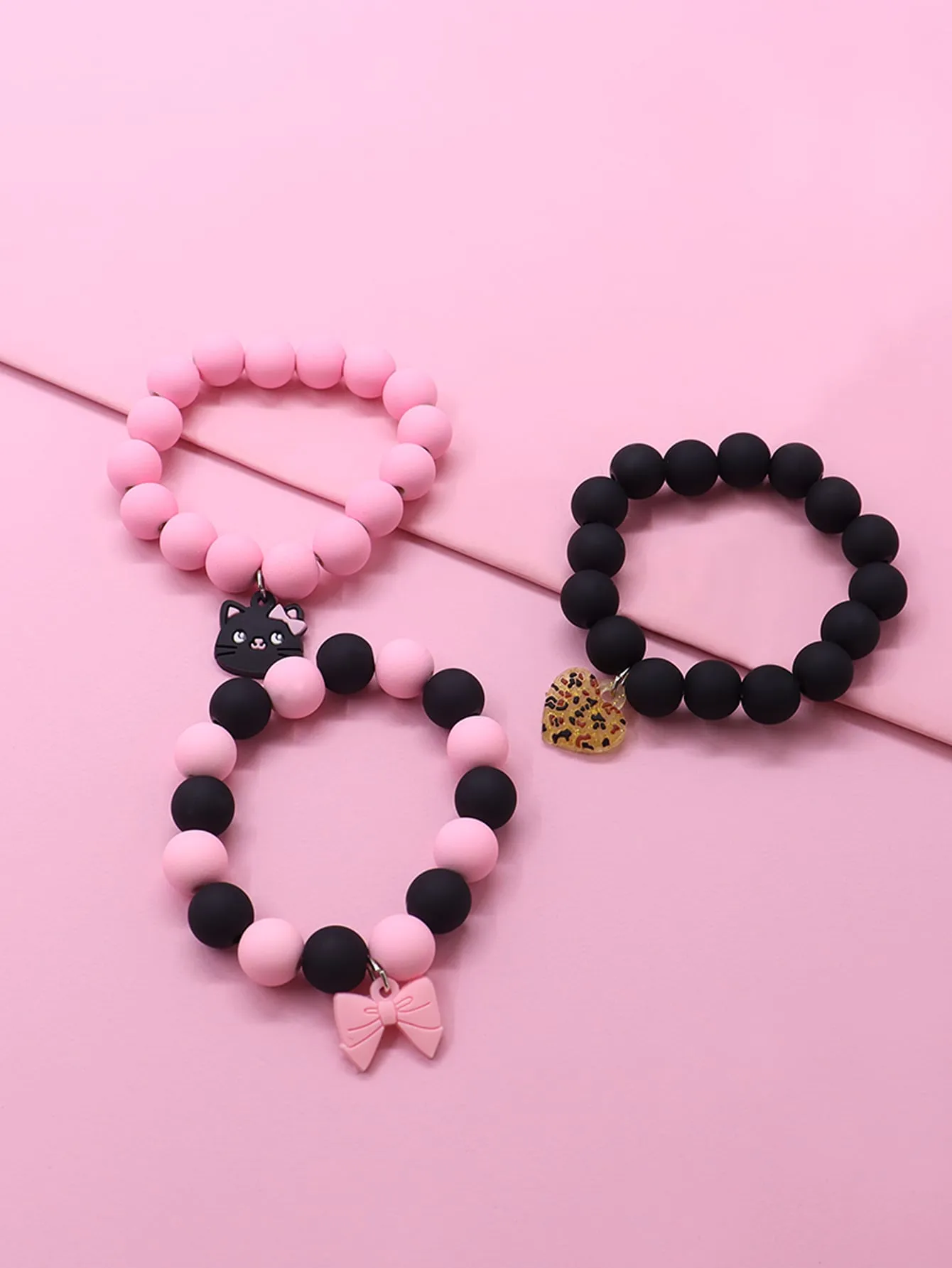 3pcs Toddler Girls Heart Charm Bracelet Kids Bracelet Stackable Bracelet Crafted