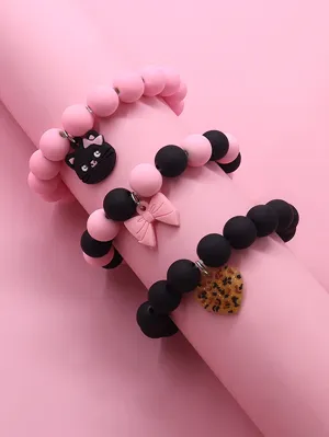 3pcs Toddler Girls Heart Charm Bracelet Kids Bracelet Stackable Bracelet Crafted