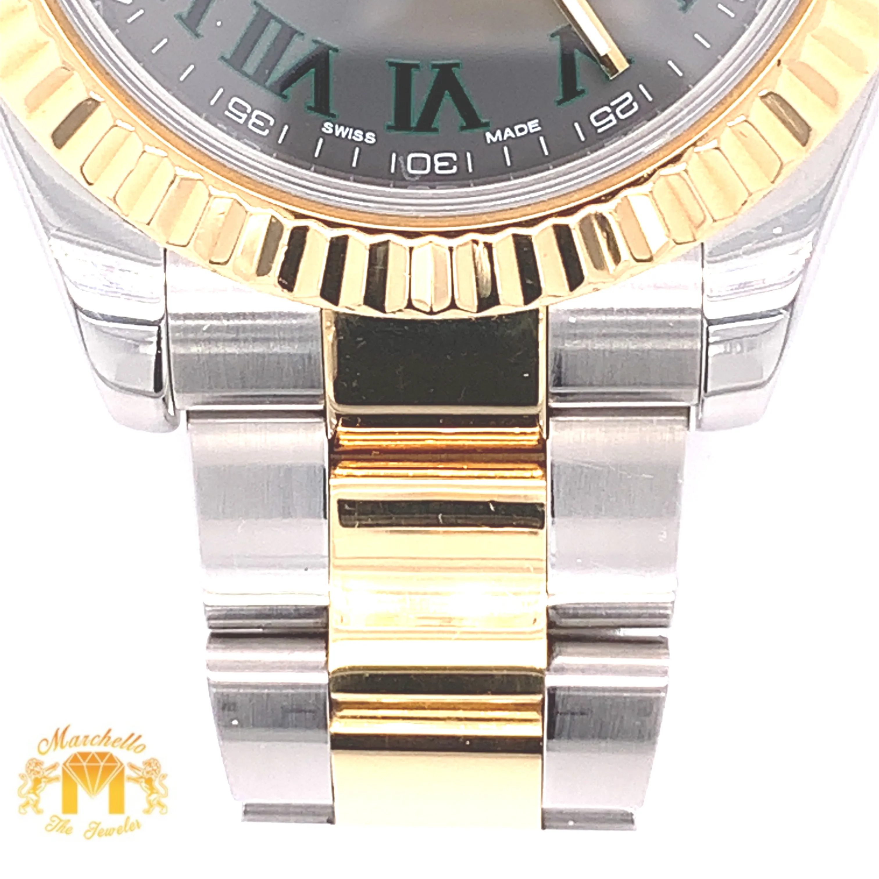 41mm Rolex Datejust 2 Watch with Two-tone Oyster Band and Fluted Bezel (Wimbledon dial)