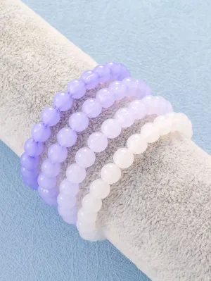 4pcs/set Purple Ombre Minimalist Beaded Bracelet Stackable Stretch Bracelets
