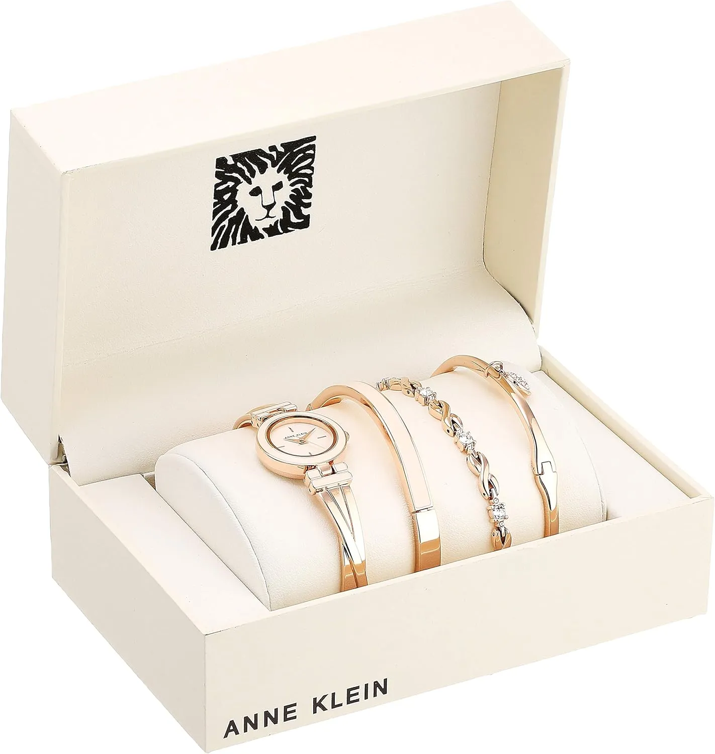Anne Klein Women's Bangle Watch and Premium Crystal Accented Bracelet Set