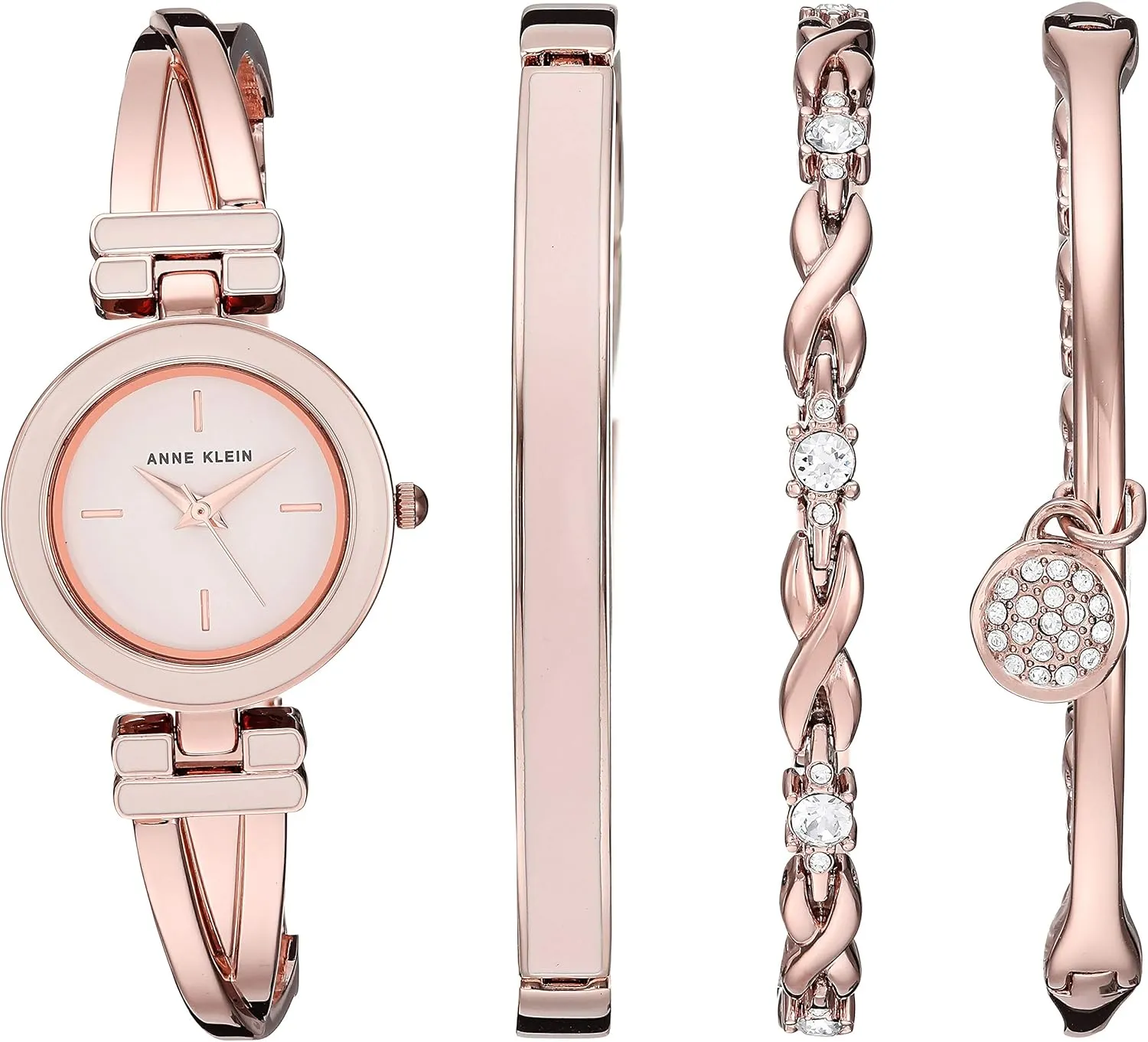 Anne Klein Women's Bangle Watch and Premium Crystal Accented Bracelet Set