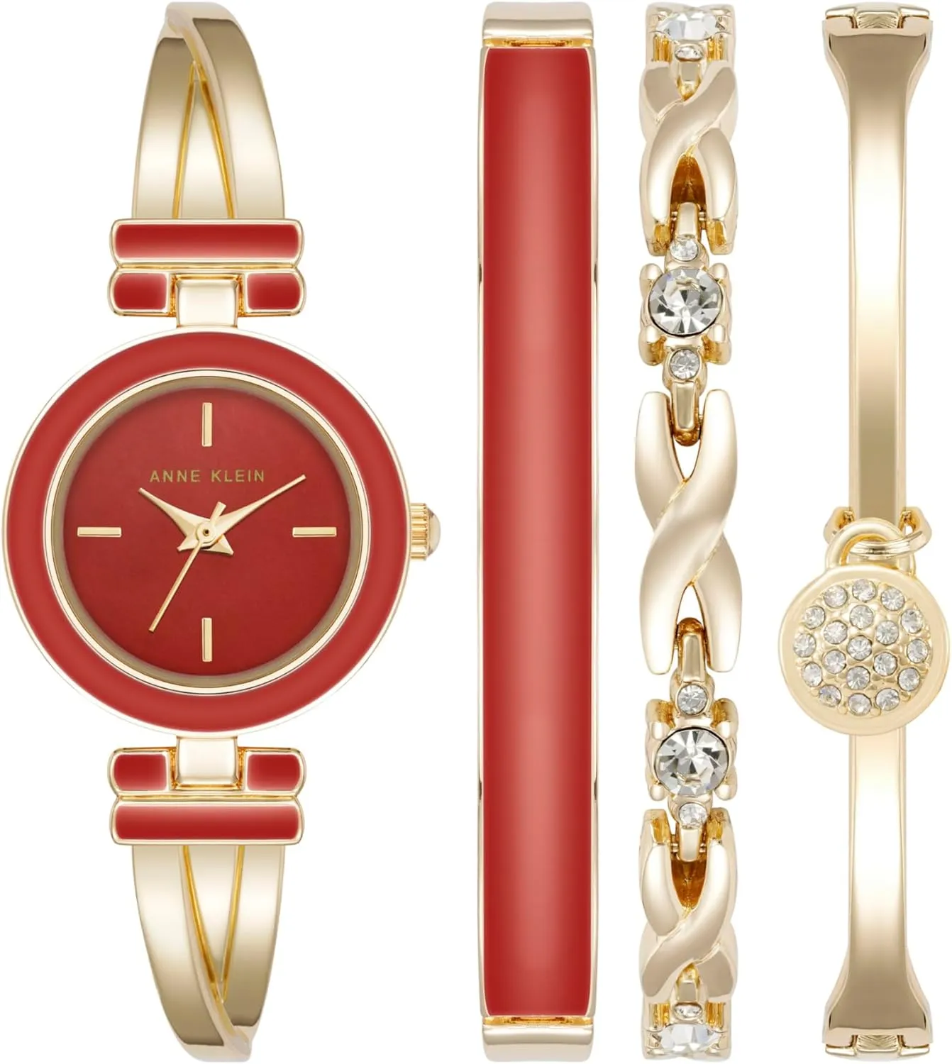 Anne Klein Women's Bangle Watch and Premium Crystal Accented Bracelet Set