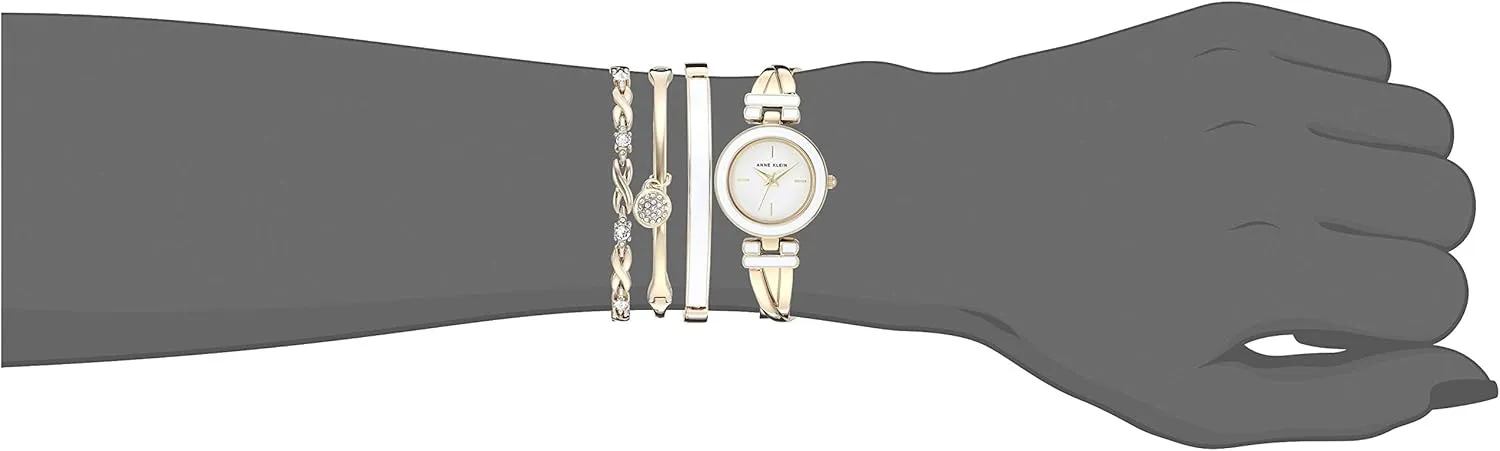 Anne Klein Women's Bangle Watch and Premium Crystal Accented Bracelet Set