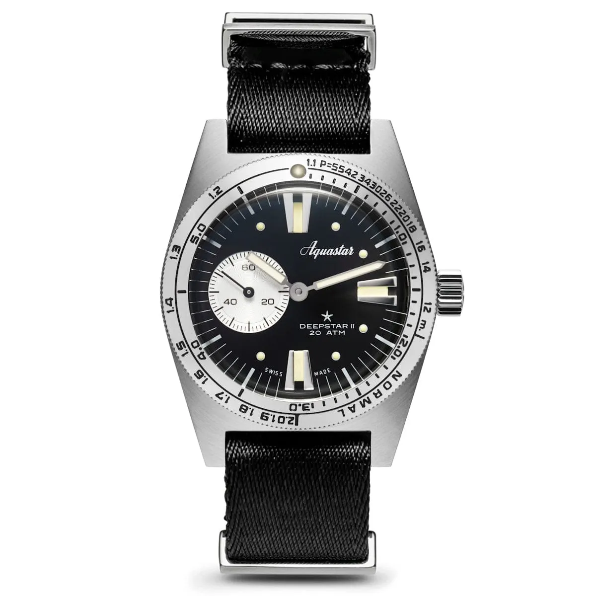 Aquastar Deepstar 2 37mm Vintage Black Dial Black Nylon