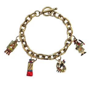 Artist Toggle Charm Bracelet | 4 Handpainted Charms | Antique Gold or Antique Silver Finish