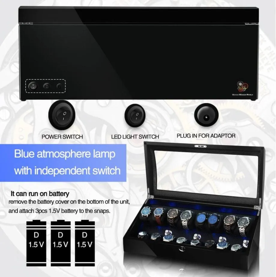 Avoca Watch Winder Box for 8   8 Watches in Black