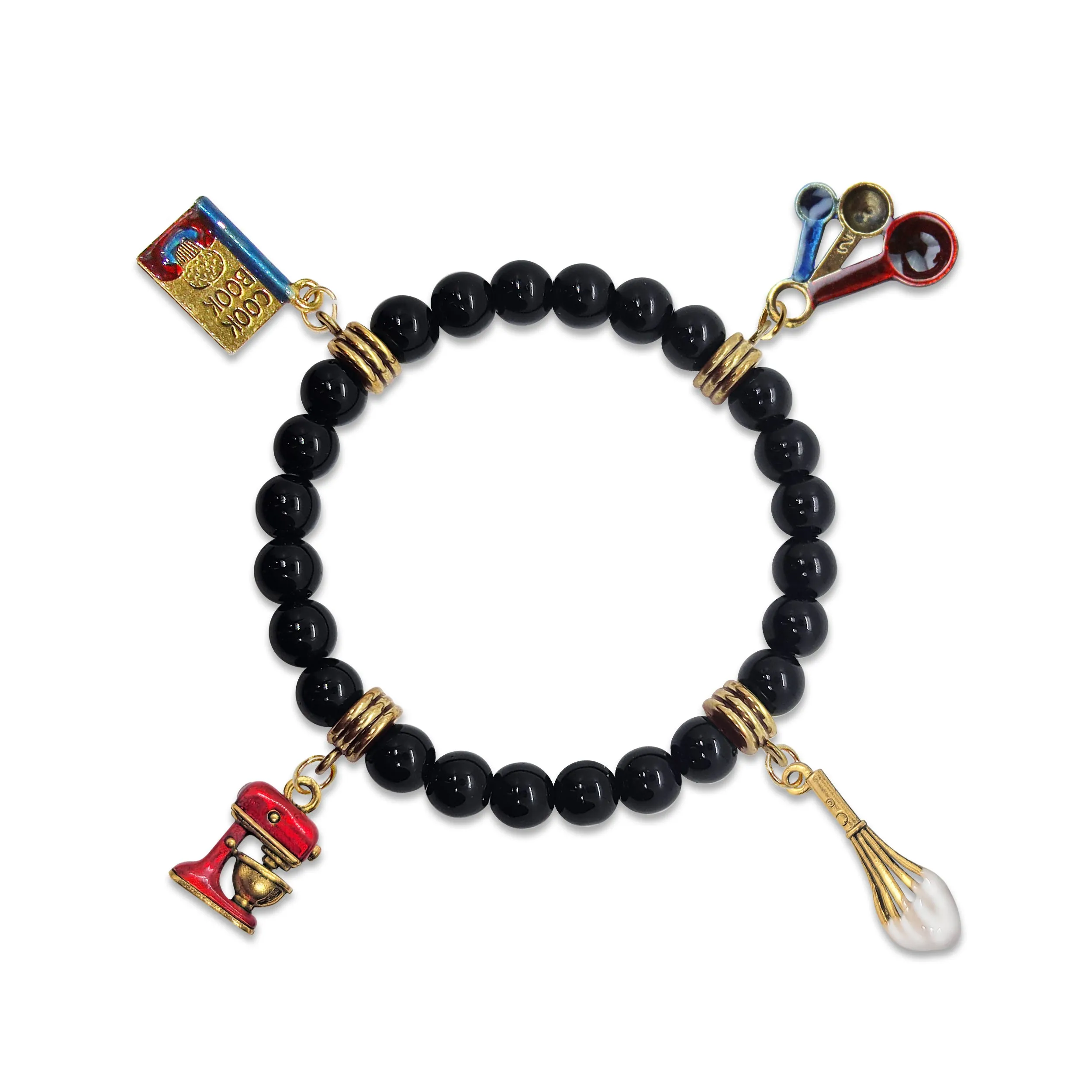 Baker Genuine Onyx Charm Bracelet | Handmade in USA | 4 Hand-Painted Charms
